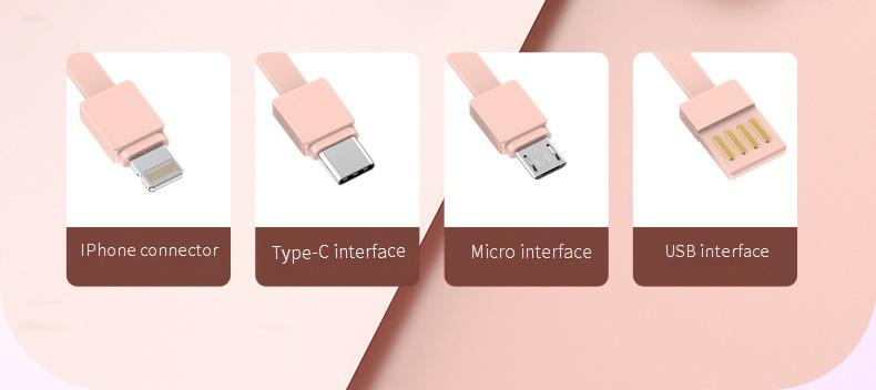 Dahili Kablolu, Hızlı Şarjlı, Yüksek Kapasiteli Harici Pil Paketine Sahip 20000mAh Taşınabilir Güç Bankası (Beyaz/Siyah/Pembe/Mor/Ayna Seçenekleri)_voghion.com