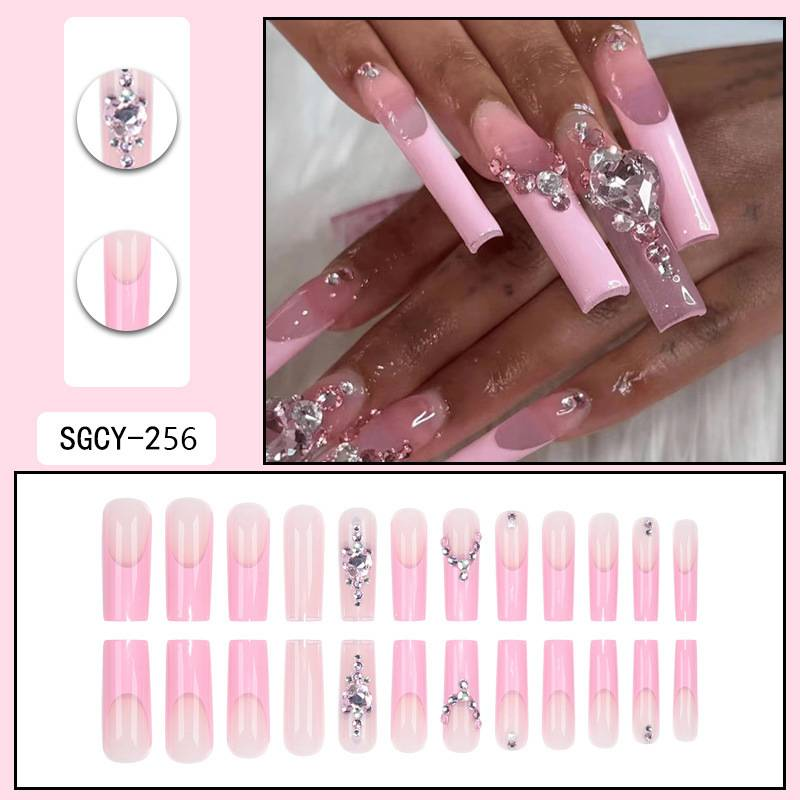 Glamorous French Tip Press-On Nails With Heart Gems – Long Lasting, Reusable False Nails For Women – Easy Application With Glue Or Gel Tabs_voghion.com