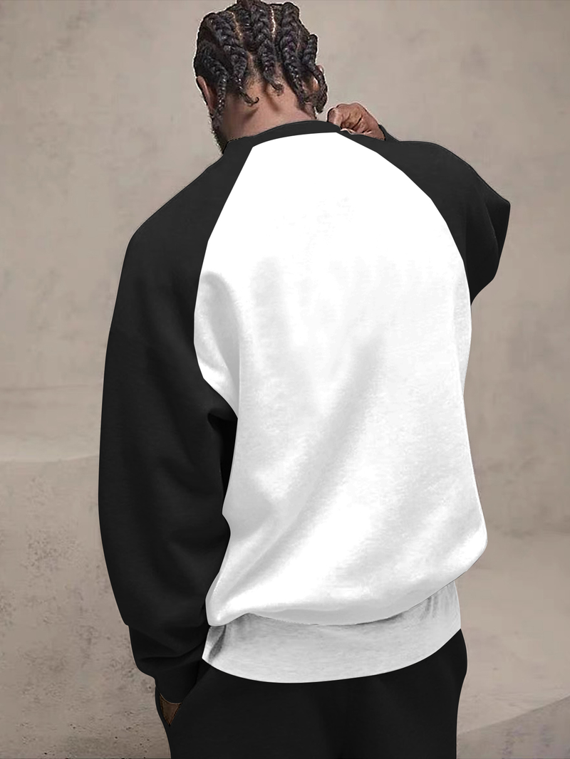 Herren Trendy Schwarz-Weiß Kontrast Herrenmode Lässige Persönlichkeit Street Style Raglanärmel Langarm T-Shirt_voghion.com