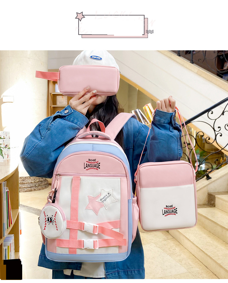 Kinderrucksäcke für Mädchen, große Kapazität, süßer Rucksack für Grund- und weiterführende Schulen, passend für alle Altersgruppen, niedlicher Rucksack mit Kontrastfarben-Design_voghion.com