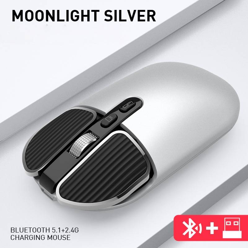 Wireless Bluetooth Dual-Mode Mouse With Silent Click & 4-Way Scroll, Ergonomic Design, 2400DPI, Compatible With Laptop/PC_voghion.com