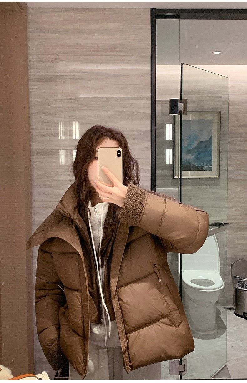 Piumino corto con finiture in pelliccia sintetica – Cappotto trapuntato in poliestere da donna con cintura in vita (beige/nero/talpa, M-XXL)_voghion.com