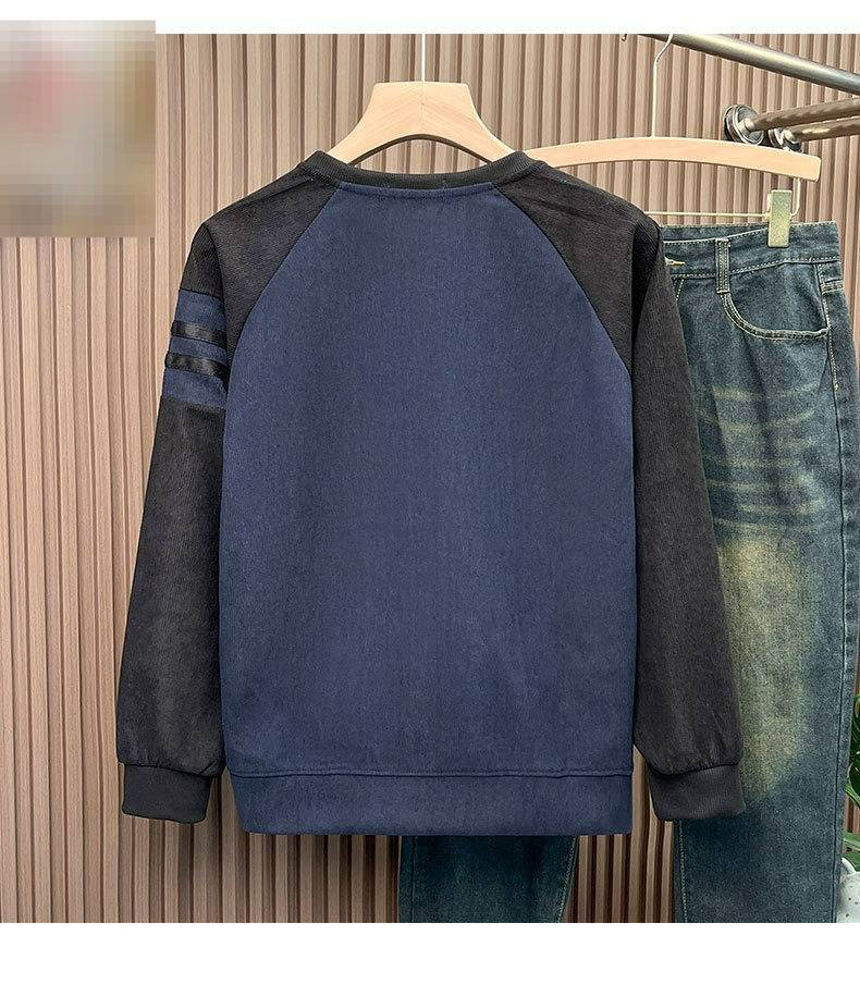 Herrenbekleidung Rundhalspullover Langarm Waffelstrick Rundhals-Sweatshirt Langarm-T-Shirt Lässiger Pullover mit Tasche Streetwear Essential_voghion.com