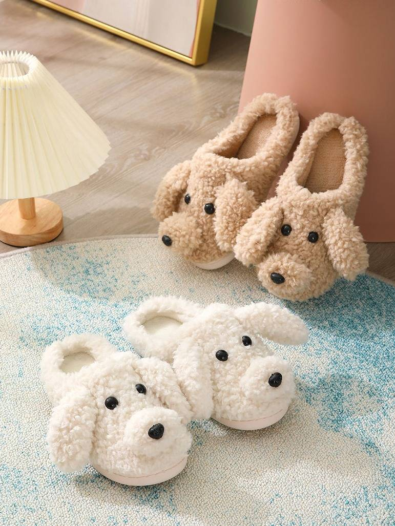 2021 Autumn Winter Cute Cartoon Cotton For Men And Women Indoor Warm Teddy Dog Slippers Full Coverage Thick Sole_voghion.com