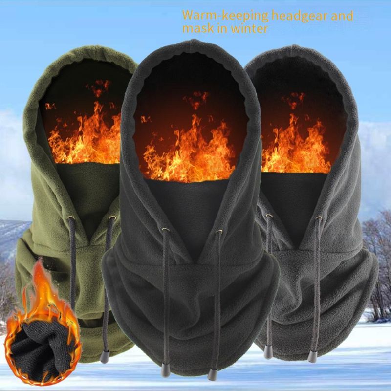 Cagoule de cyclisme d'hiver IRONRIDE - Couvre-chef coupe-vent doublé polaire pour le vélo et la moto (noir/vert/gris, taille unique)_voghion.com