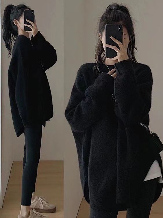 Damenbekleidung: Weicher Strickpullover – Oversized-Pullover in Unifarben, kuschelige Langarmtunika für Damen_voghion.com