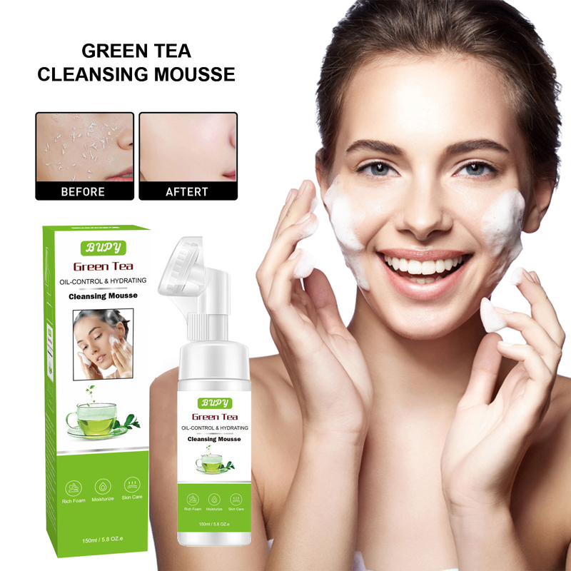 Tea BUPY Green Cleansing Mousse Mild foam Wash and Unload Two in One Amino Acid Facial Cleanser New Product              Amo_voghion.com