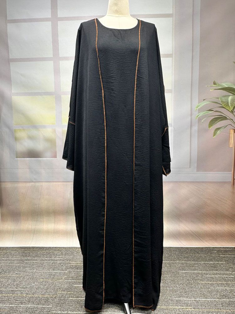 Dammekleeder Elegant oppent Cardigankleed mat Rimm Moslemesch Moud Laangmantel Polyester Stoff Laangärmkleed_voghion.com