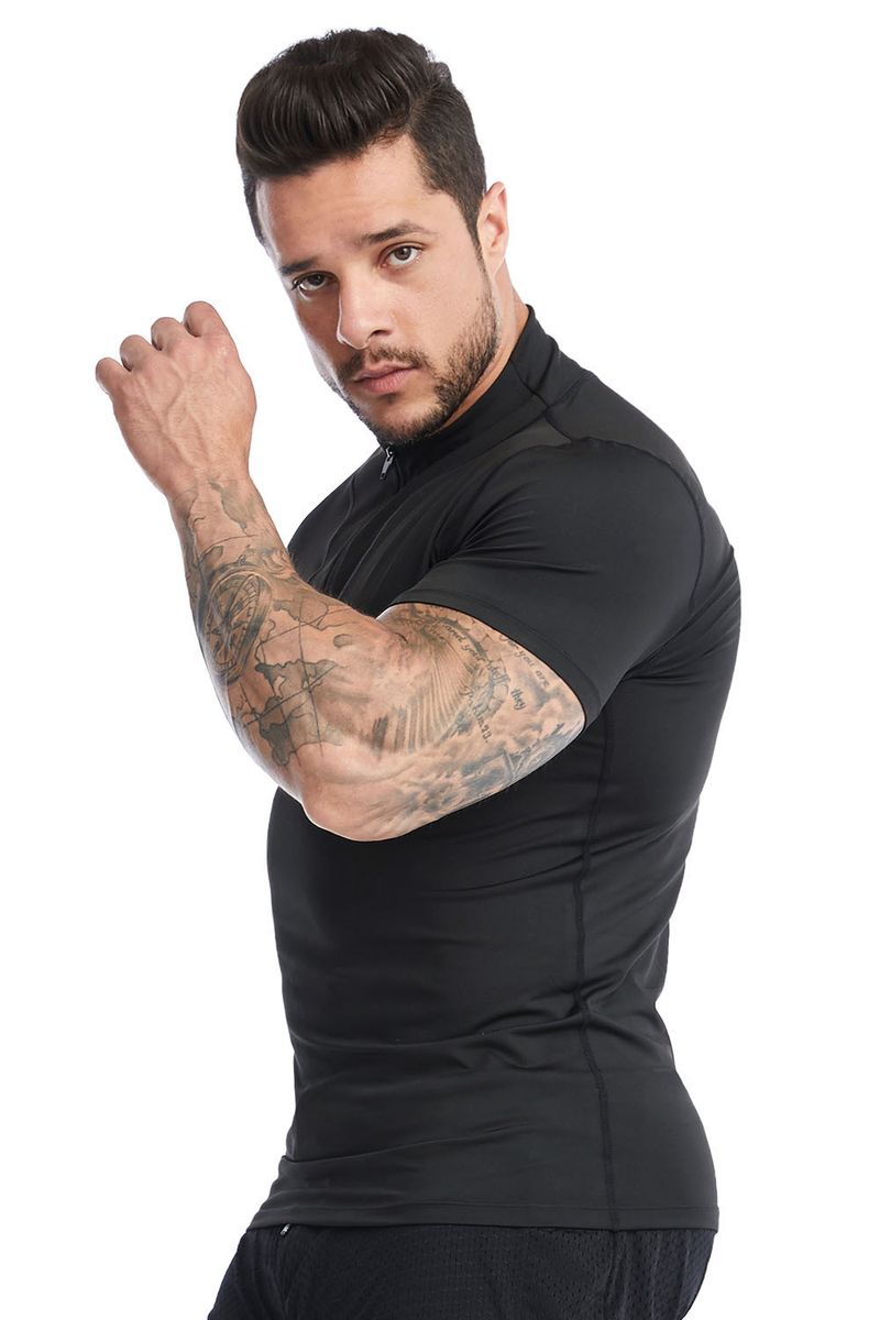 Vêtements de fitness Sigutu pour hommes, vêtements d'été à fermeture éclair, col montant, vêtements moulants PRO, course à pied, séchage rapide, manches courtes, sport_voghion.com