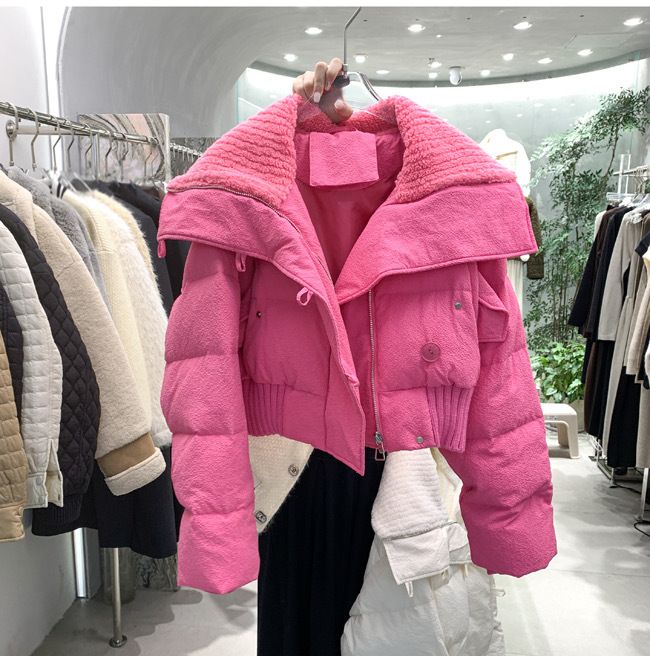Parka invernali spessi e caldi da donna, alla moda coreana, in maglia, con collo grande, corti, in cotone, stile streetwear, versatili, con cerniera._voghion.com