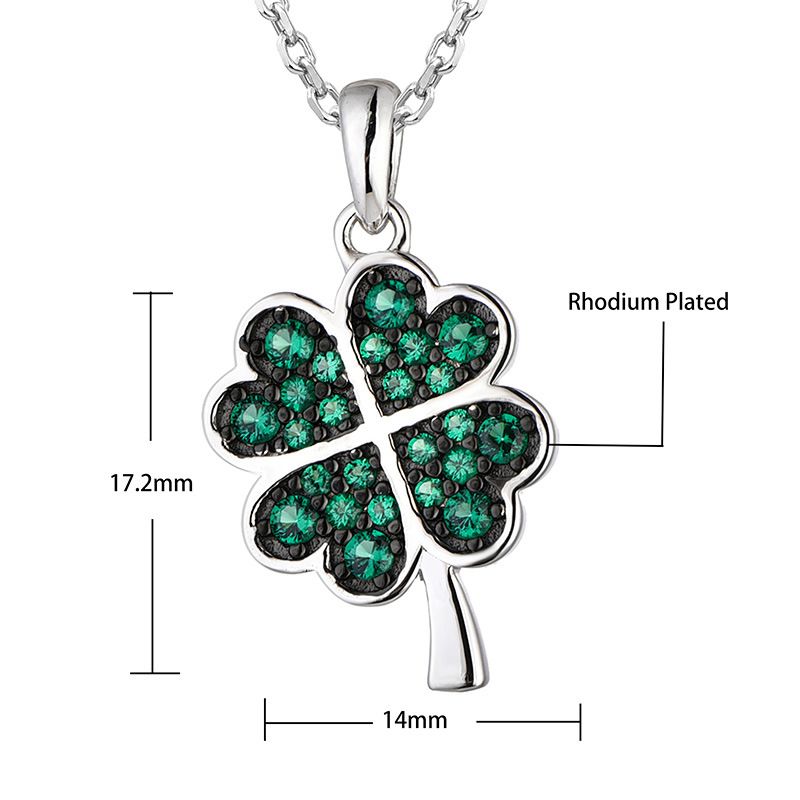 Sterling Zirkonia Klaver Geluksgras Oorknopjes Hanger Ketting Dames Pak Sier Sieraden_voghion.com