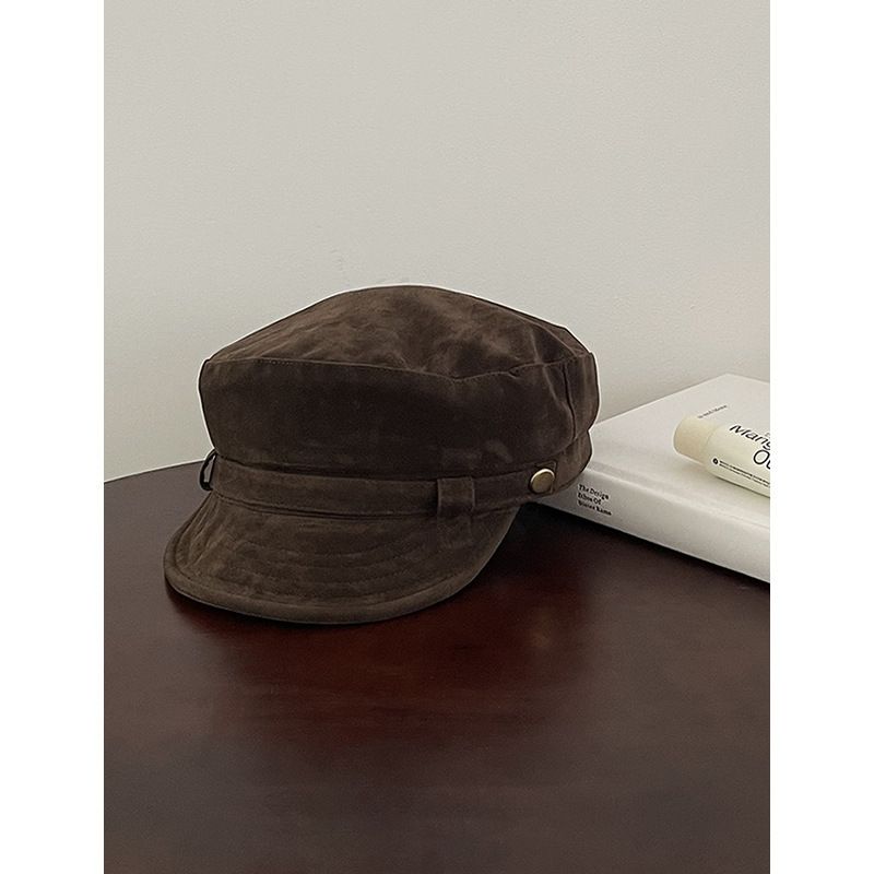 Berretto ottagonale in pelle scamosciata di alta qualità per donna, berretto da newsboy in stile britannico, autunno inverno, nuovo cappello equestre che snellisce il viso_voghion.com