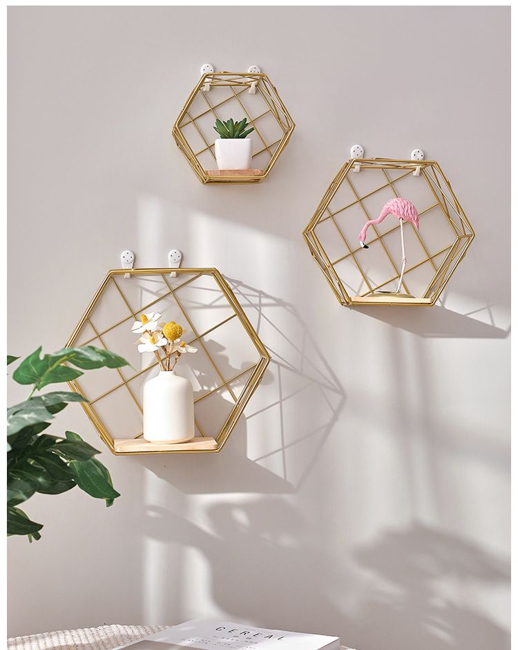 Wandregal-Set – Schwebende Regale zur Wandmontage ohne Bohren für Schlaf- und Wohnzimmer, Wandregale aus Metall mit modernem geometrischem Design_voghion.com