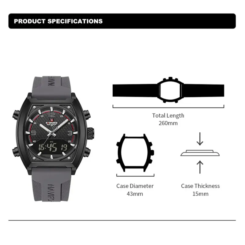 Quartz Watch For Men Digital Sports Watches Man Dual Display Alarm Wristwatch Waterproof Military Luxury Tonneau Clock_voghion.com