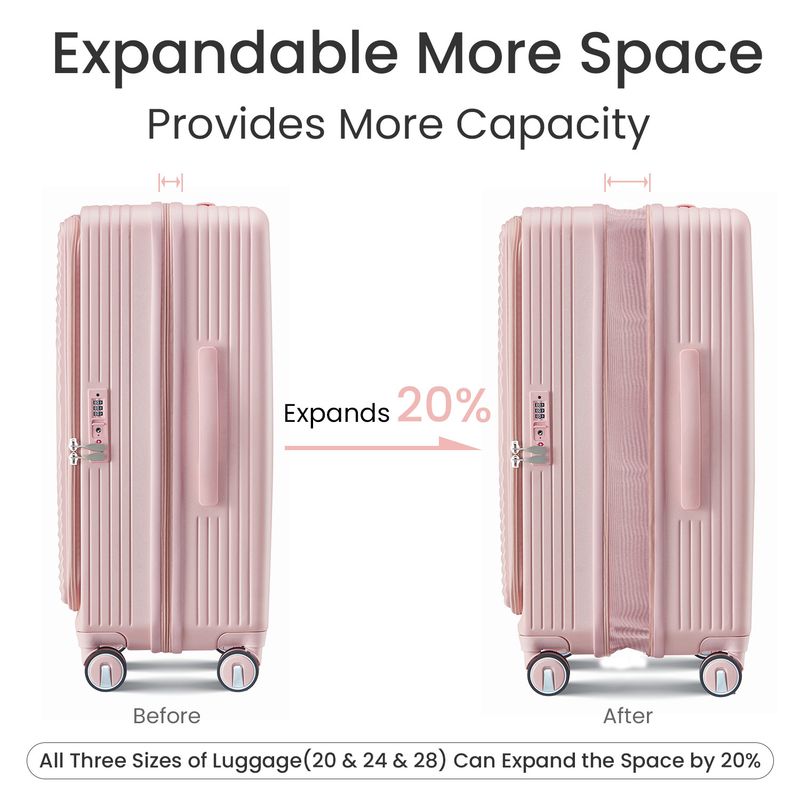 Luggage Sets 3 Piece(20/24/28), Expandable Carry On Luggage With TSA Lock Airline Approved, 100% PC Hard Shell And Lightweight Suitcase With Front Pocket And Spinner Wheels_voghion.com