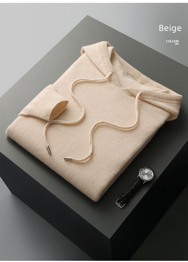 Felpa con cappuccio da uomo, tinta unita, lavorato a maglia, senza cuciture, con cappuccio, pullover, casual, da uomo, autunno e inverno_voghion.com