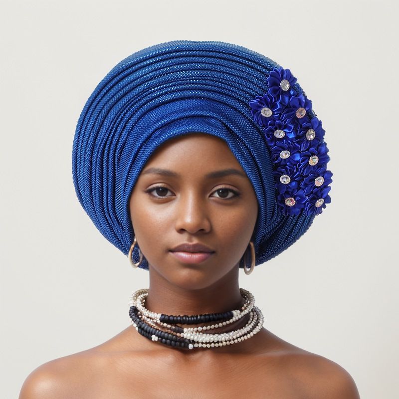 Elegante copricapo a strati in pizzo decorato per matrimoni e feste - Fascia per la testa in gele regolabile in più colori Cappello Baotou Aoto Gele_voghion.com