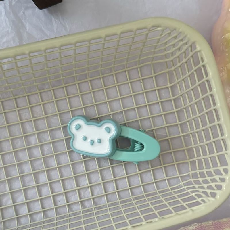 Cremefarbener Teddybär, oval, Cartoon, süß, weich, niedlich, für Mädchen, Entenschnabel, Haarschmuck, Clips, neuer Stil_voghion.com