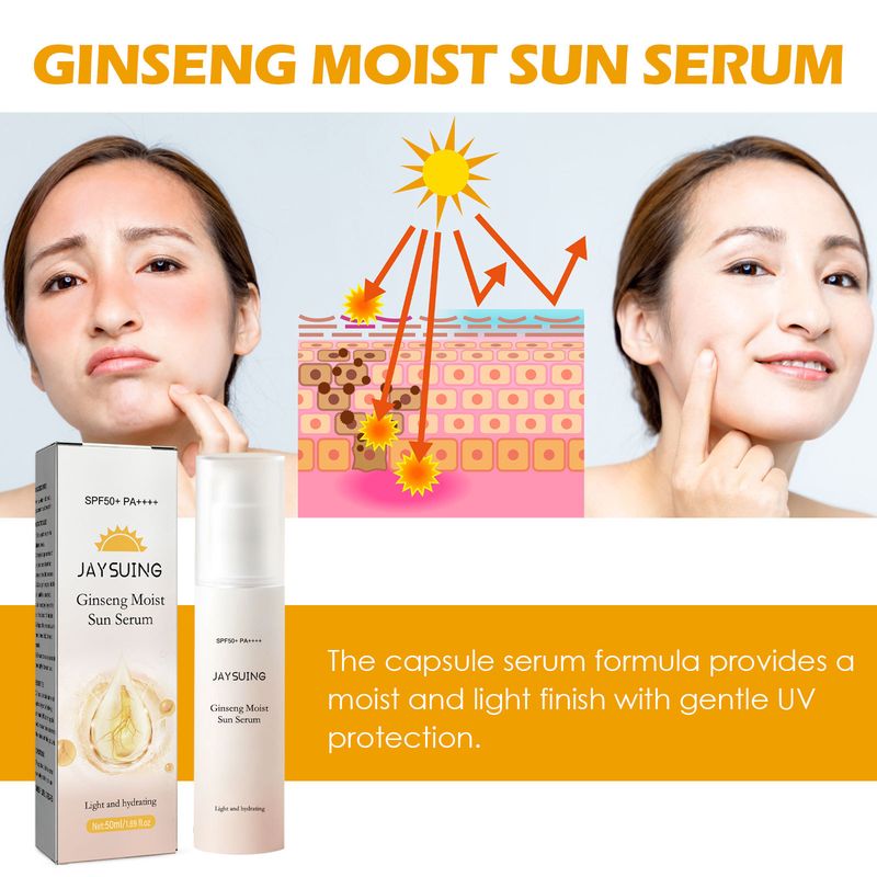 50ml Hidratáló esszencia Nem zsíros Hidratáló UV-szűrő Barnulásgátló Fehérítő napégés elleni védelem Ginzeng arcszérum Női ellátás_voghion.com