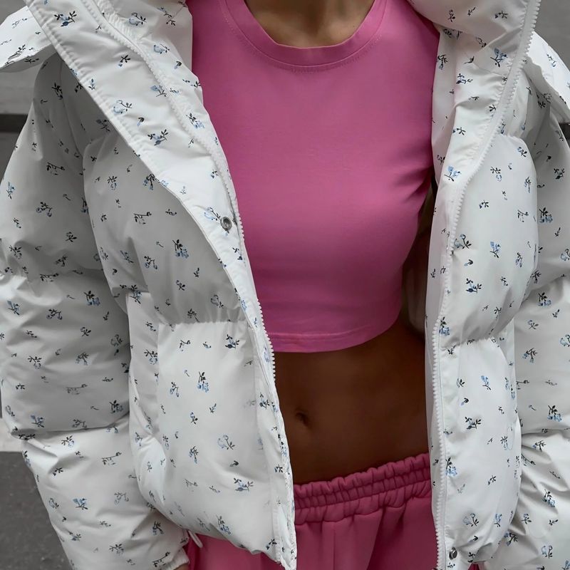 Dames gewatteerd jack met capuchon en bloemenprint en trekkoord - Stijlvolle winterjas, casual bovenkleding, warm en modieus_voghion.com