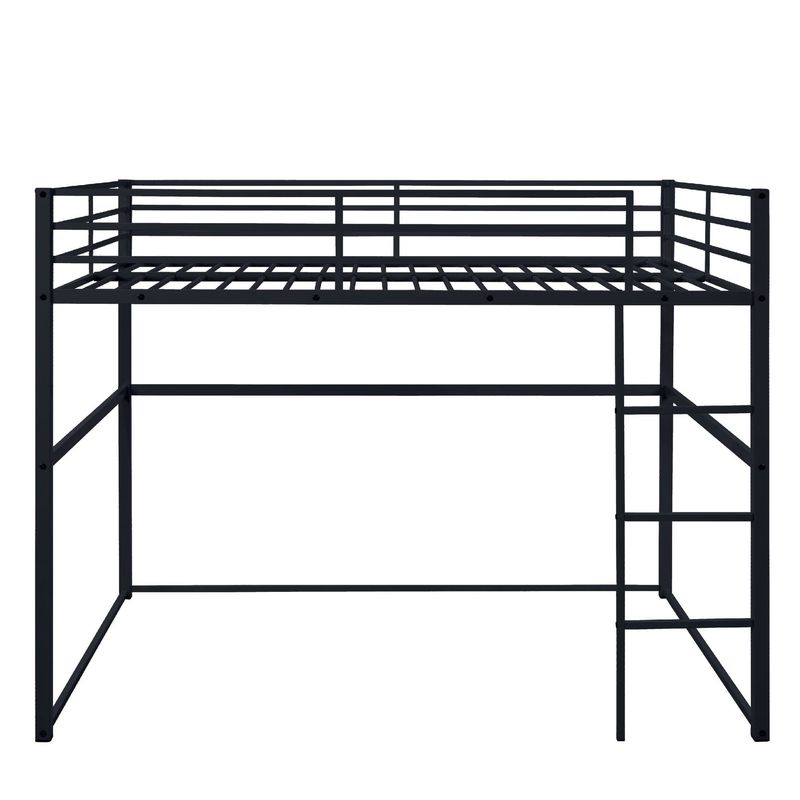 Metal Loft Bed Full Size, Loft Bed Frame With Safety Guard Rails & Flat Ladder, Twin Loft Bed For Kids Teens Adults, Black_voghion.com