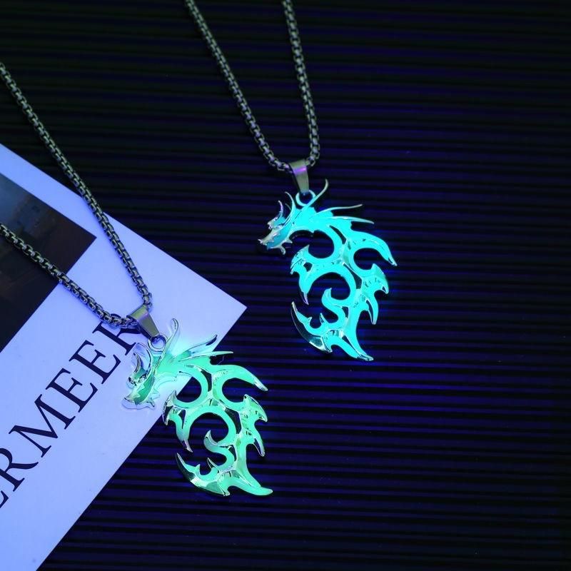 Glow Flame Dragon Necklace Personality Punk Pendant Glow In The Dark Animal Sweater Chain Necklace Hiphop Jewelry Accessories_voghion.com