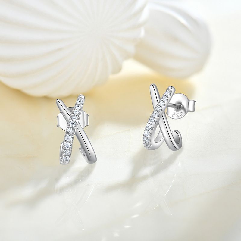 Orecchini geometrici a croce X in zircone s925 placcati in argento orecchini in oro rosa gioielli da donna gioielli in argento_voghion.com