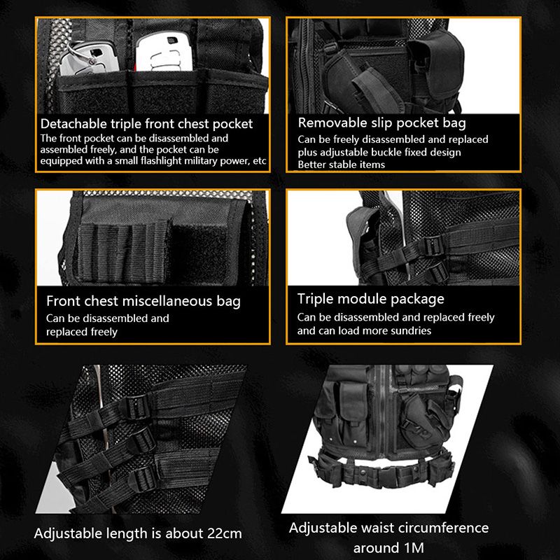 Chaleco táctico Molle multibolsillos CS para entrenamiento militar al aire libre, armadura de combate Airsoft para hombre, chaleco de seguridad policial para caza y paintball._voghion.com