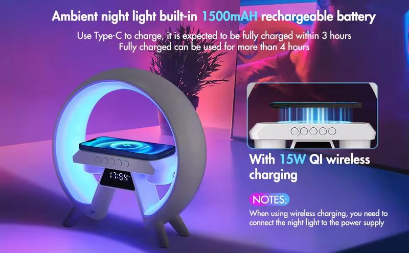 3D Multifunctionele Nachtlampjes Wekker Muziekluidspreker Draadloze Oplader Nachtkastje Lampen_voghion.com