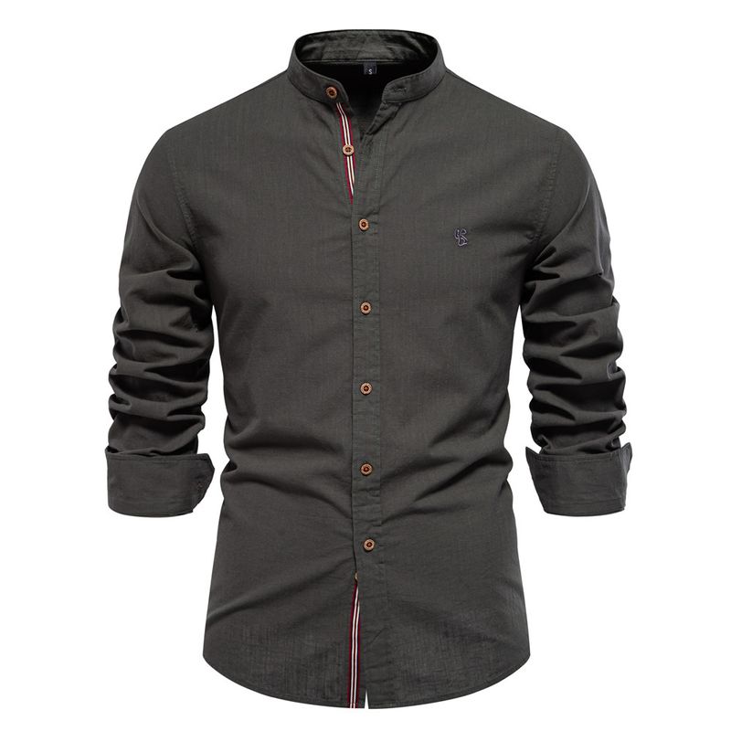 Pánská košile s dlouhým rukávem, bavlna a konopné střihy, ležérní móda, slim fit, jaro/léto (US velikost)_voghion.com