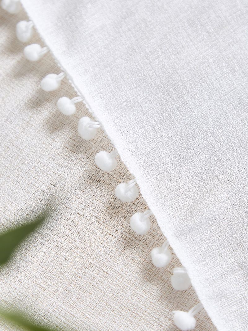 Tovaglia con nappe bohémien – Copritavolo rettangolare in poliestere effetto lino, antipolvere e antiscivolo, bianco e grigio, stile nordico_voghion.com