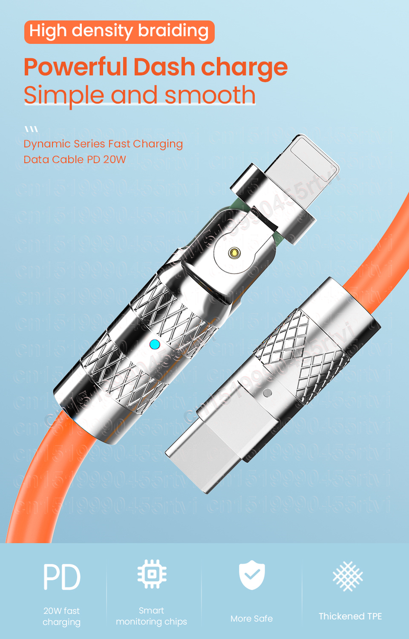 Câble USB C rotatif 180 PD 20W, pour iPhone 14 13 12 11 Pro Max, téléphone portable d'origine, charge rapide, USB Type C vers_voghion.com