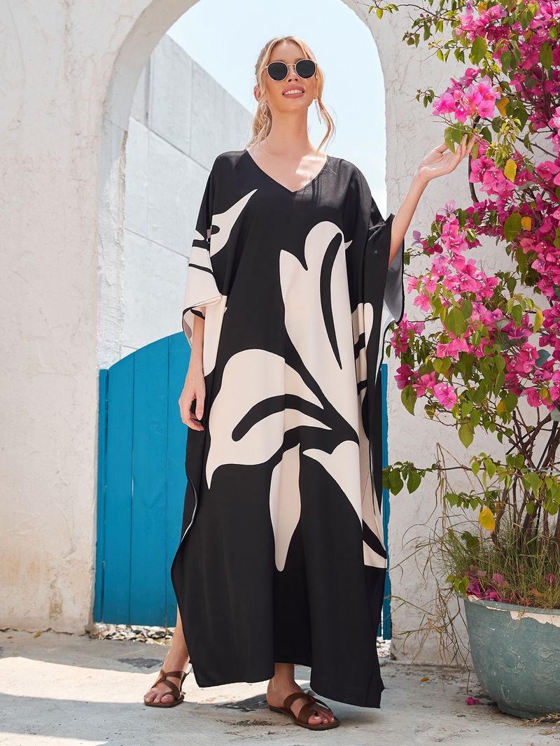 Überwurfkleid mit Fledermausärmeln im Bohemian-Print – Leichter Strandkimono für Damen, Bikini-Wickeltuch, Urlaubstunika in Übergröße, schnelltrocknendes Polyester_voghion.com
