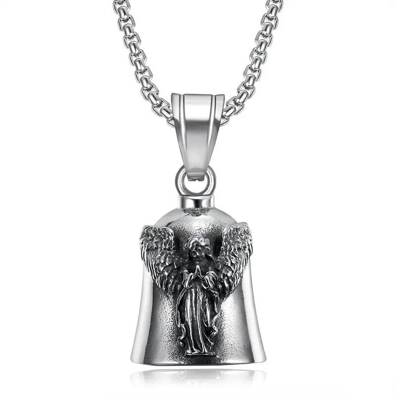 Collier avec pendentif en forme d'aile d'ange en acier titane pour homme, bijou de moto, style punk, porte-bonheur, pour exorciste_voghion.com
