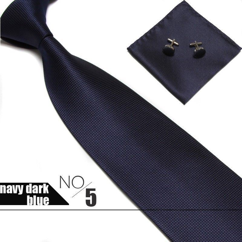 10cm 15 Colors Dark Check Woven Pocket Square Cufflinks Men's Business Handkerchief Tie Three-Piece Set_voghion.com