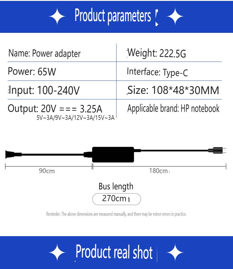 HP Dizüstü Bilgisayarlar İçin Uygun 65W USB-C PD Hızlı Şarj Cihazı - 20V 3.25A Güç Adaptörü_voghion.com