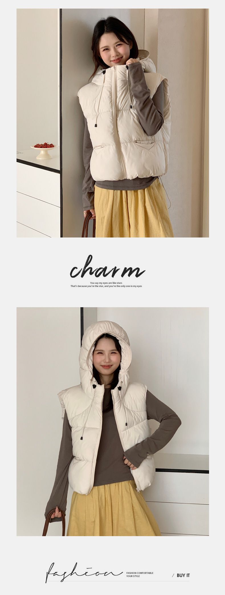 Dames Puffer Vest met Capuchon - Gewatteerde Lichtgewicht Mouwloze Jas, Oversized Casual Gilet met Ritssluiting voor Herfst/Winter (Kaki/Grijs)_voghion.com