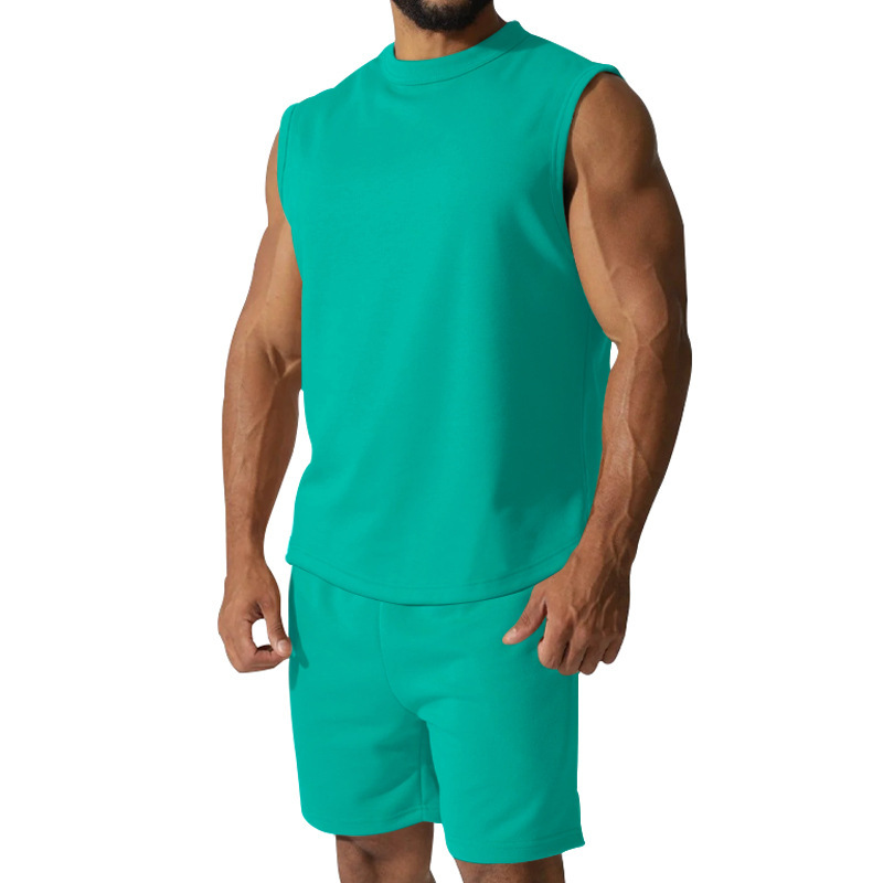 Men's Clothing new summer sleeveless sports suit men's casual thin top solid color waistcoat two piece set for men_voghion.com