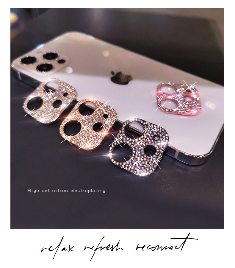 Custodia protettiva per obiettivo della fotocamera con diamante lucido Bling per iPhone 13 12 Mini 11 14 Pro Max Pellicola protettiva per schermo in metallo con strass glitter_voghion.com