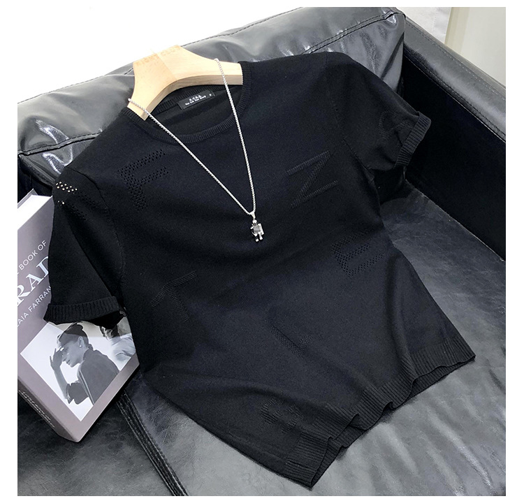 Herretøj Forår og efterår Hot stil Cool Åndbar Slank Afslappet Mode Strikketrøje Herre Kortærmet T-shirt_voghion.com