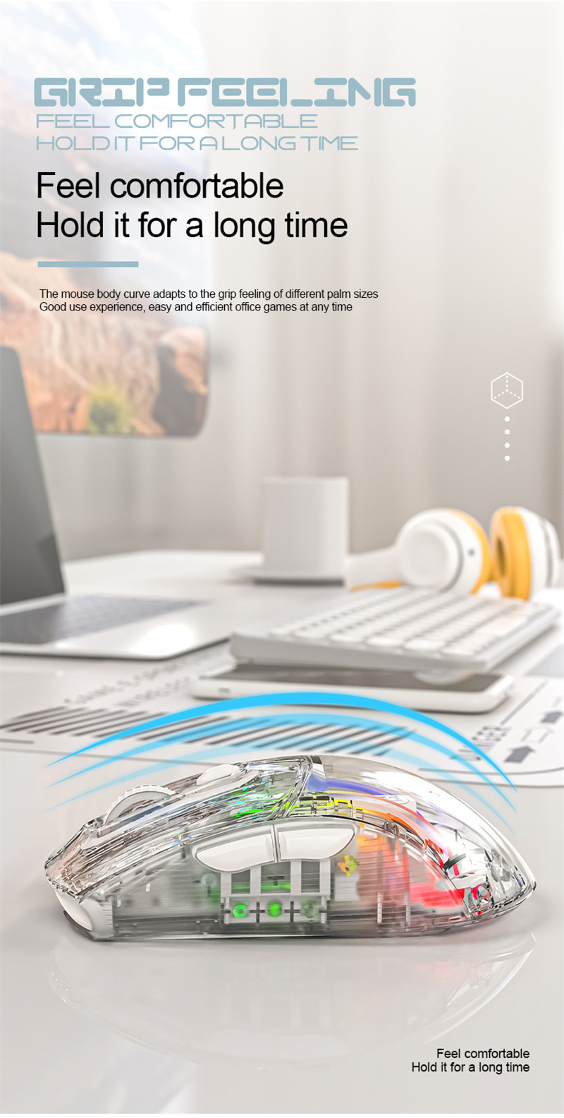 X New Product G Wireless Bluetooth Wired Three Mode Transparent Game Mouse RGB Light Effect Mute Butto           ame  RB_voghion.com