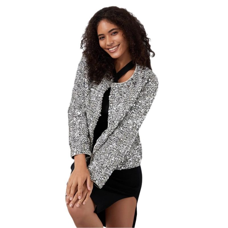 Women's Fashion Sequin Autumn Winter New Socialite Style Round Neck Long Sleeve Jacket_voghion.com