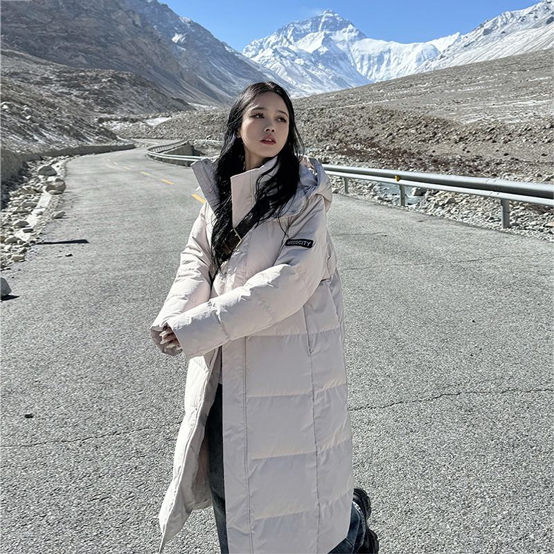 Giacca in cotone con cappuccio spessa e larga da donna in stile coreano, stile lungo, 2024_voghion.com