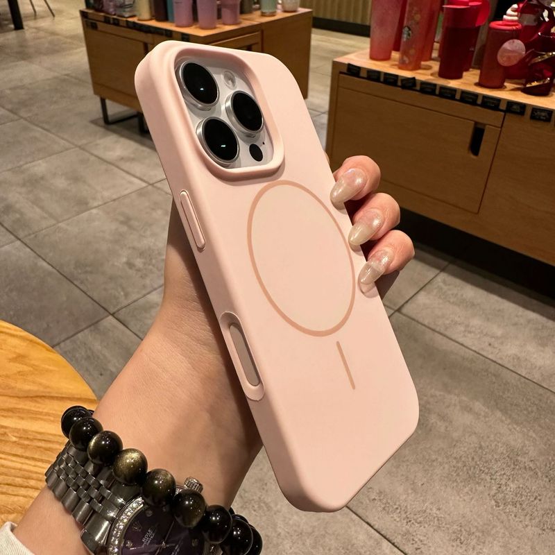 Full Coverage Fine Circle Silicone Magnetic Large Hole Compatible IPhone 16 Case 15 Solid 14 Couple New Candy Color_voghion.com