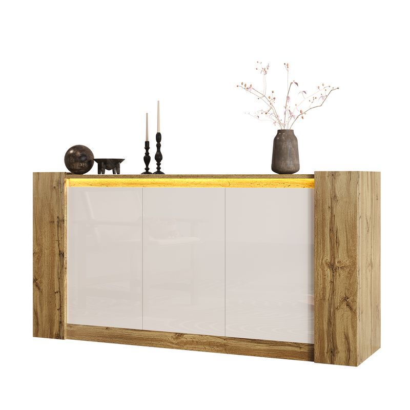 Credenza Hochglanzweiß Mit Grifflosem Design, Abgeschrägte Türen_voghion.com