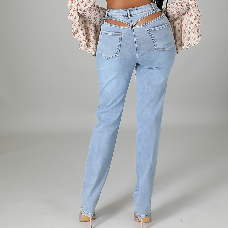 Vaqueros elásticos sexys Ins con cintura trasera hueca para mujer_voghion.com