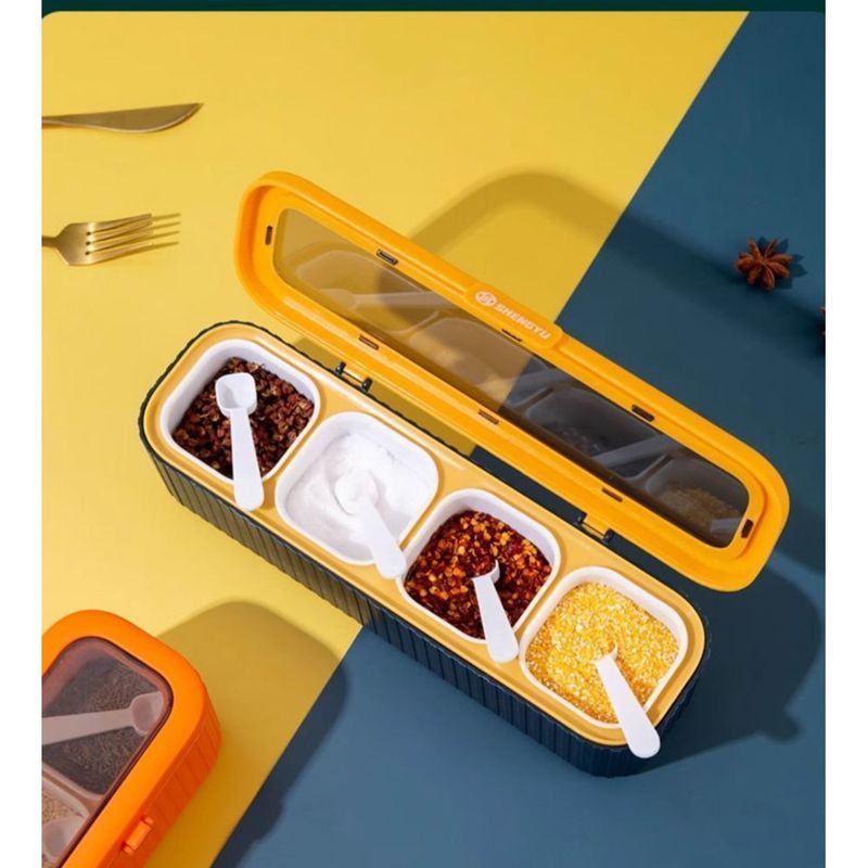 Salt And MSG Bottle With Lid, Multi-Compartment Integrated Seasoning Jar, Four Detachable Spice Boxes, Washable_voghion.com