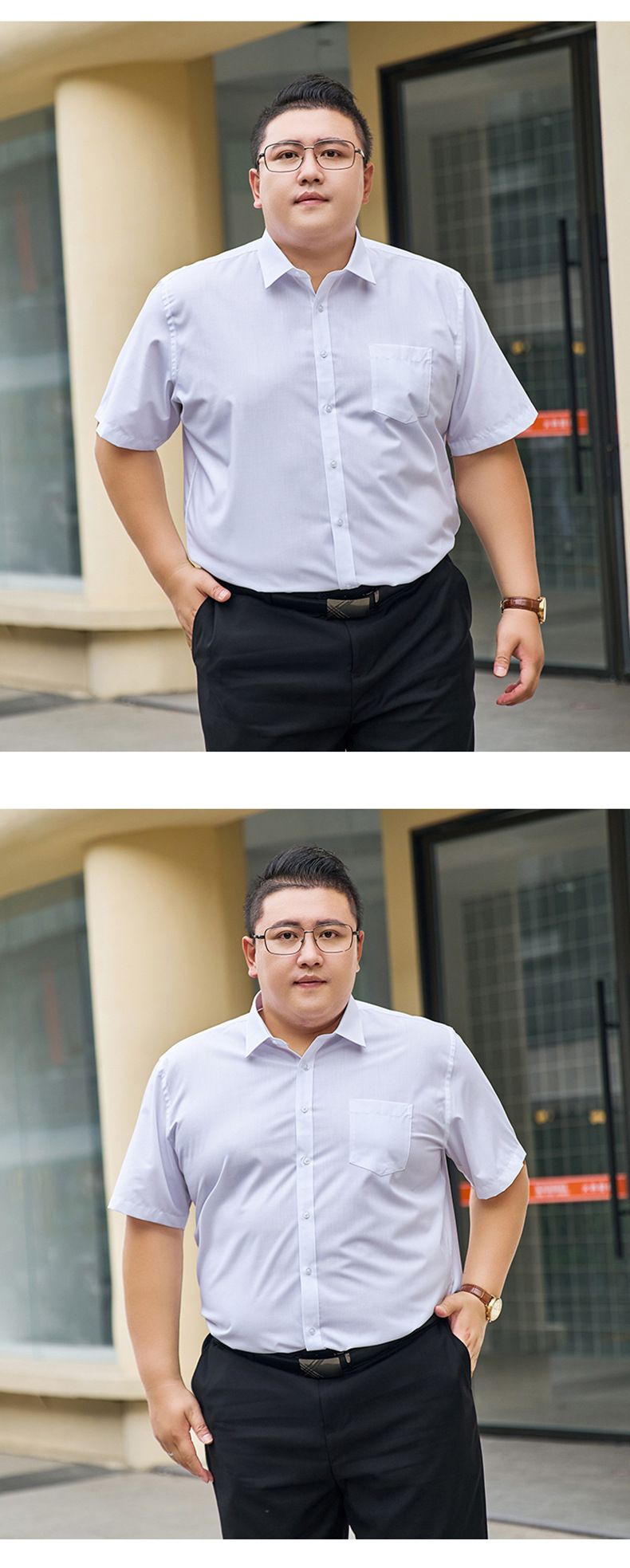 Abbigliamento maschile Camicia estiva a maniche corte da uomo Fat Brother Workwear Camicia professionale a mezza manica Camicia bianca a maniche corte_voghion.com