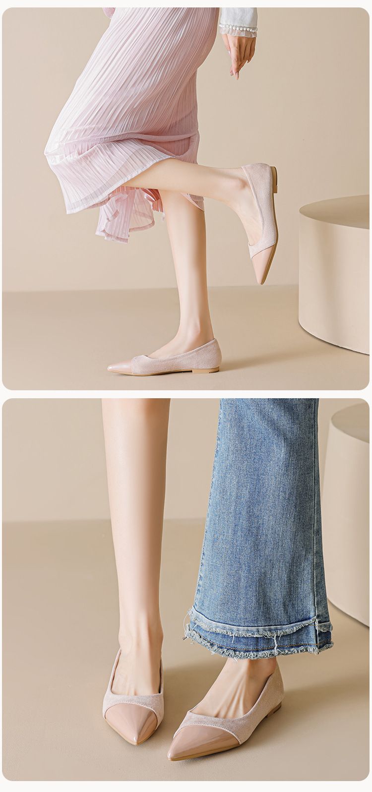 Sapatos baixos nude com bico fino francês, sapatos femininos individuais, sapatos femininos para grávidas, sapatos femininos para noite, um pedal_voghion.com