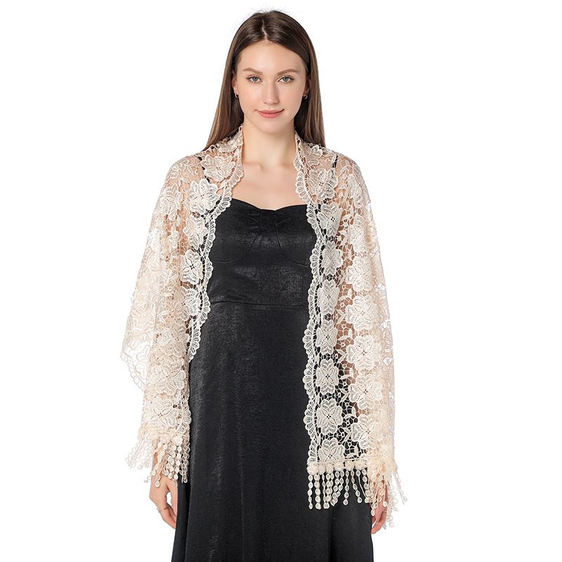 High-End-Schal aus bestickter Spitze, für Abendessen, Kleid, Party, Schal, ethnischer Stil, bestickter Quastenschal für Damen_voghion.com